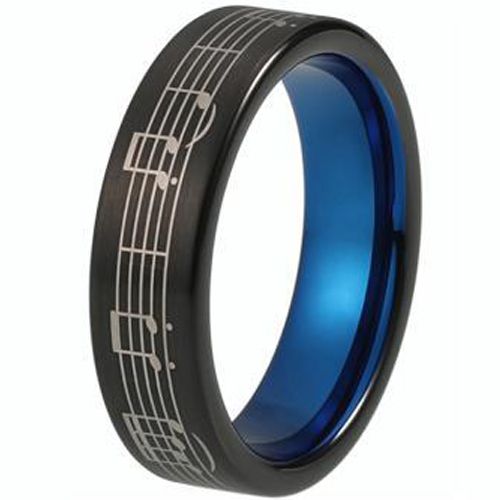 (Wholesale)Tungsten Carbide Black Blue Music Note Ring-828AA