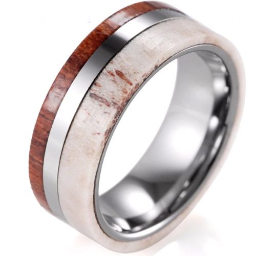 (Wholesale)Tungsten Carbide Deer Antler And Wood Ring - 847