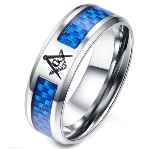 (Wholesale)Tungsten Carbide Masonic Carbon Fiber Ring - TG851