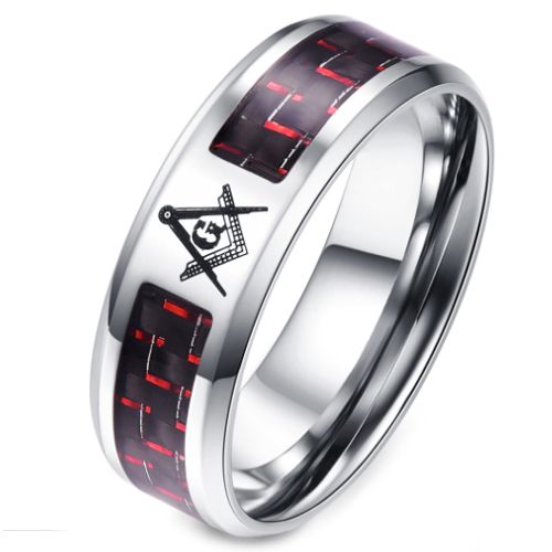 (Wholesale)Tungsten Carbide Masonic Carbon Fiber Ring-TG852