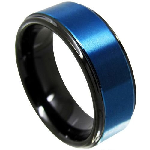 (Wholesale)Tungsten Carbide Black Blue Step Edges Ring-4320