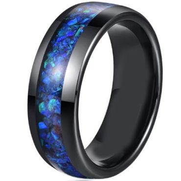 (Wholesale)Black Tungsten Carbide Crushed Opal Dome Court Ring-00218