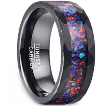 (Wholesale)Black Tungsten Carbide Faceted Ring With Crushed Opal-00219