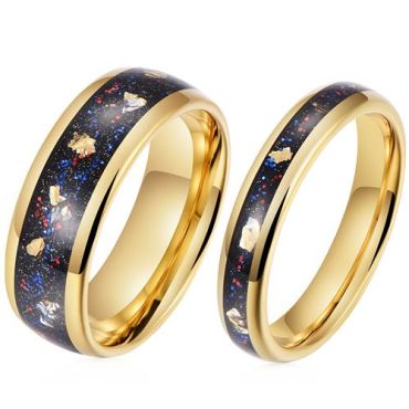 (Wholesale)Gold Tone Tungsten Carbide Meteorite Ring With Gold Foil-00299