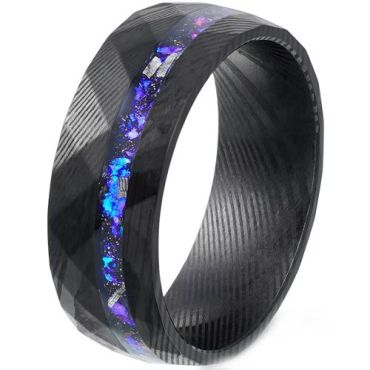 (Wholesale)Black Tungsten Carbide Damascus Ring With Crushed Opal-00512