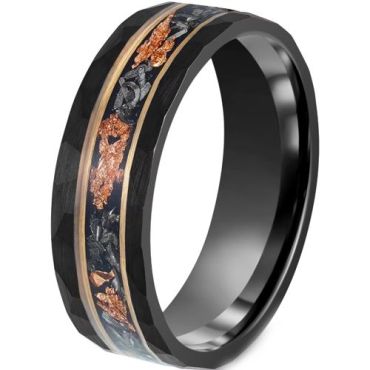 (Wholesale)Tungsten Carbide Black Gold Tone Ring With Meteorite & Gold Foil-00520