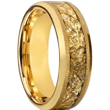 (Wholesale)Gold Tone Tungsten Carbide Gold Foil Sandblasted Ring-00537