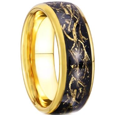 (Wholesale)Gold Tone Tungsten Carbide Meteorite & Gold Foil Ring-00541