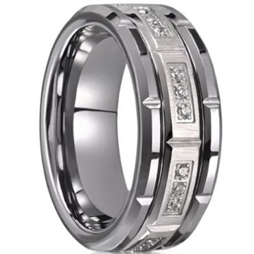 (Wholesale)Tungsten Carbide Tire Tread Ring With Cubic Zirconia-00548