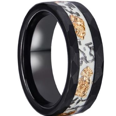 (Wholesale)Black Tungsten Carbide Meteorite Gold Foil & Marble Ring-00552