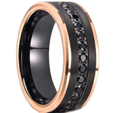 (Wholesale)Tungsten Carbide Black Rose Ring With Cubic Zirconia-00553