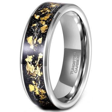 (Wholesale)Tungsten Carbide Ring With Meteorite & Gold Foil-00572