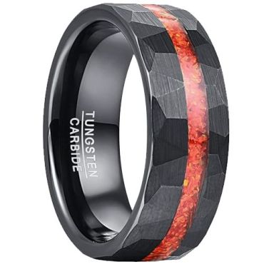 (Wholesale)Black Tungsten Carbide Faceted Ring With Meteorite-00766