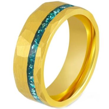 (Wholesale)Gold Tone Tungsten Carbide Faceted Ring With Blue Topaz-00803