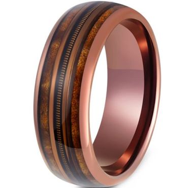 (Wholesale)Espresso Tungsten Carbide Wire & Wood Dome Court Ring-00823