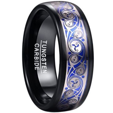 (Wholesale)Tungsten Carbide Black Blue Silver Celtic Ring-00943