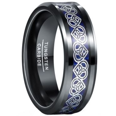 (Wholesale)Tungsten Carbide Black Silver Heart Ring With Carbon Fiber-00947