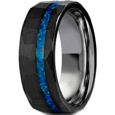 (Wholesale)Black Tungsten Carbide Ring With Crushed Opal-01188