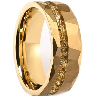 (Wholesale)Gold Tone Tungsten Carbide Gold Foil Faceted Ring-01194