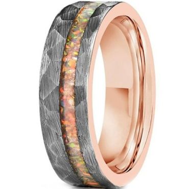 (Wholesale)Tungsten Carbide Rose Silver Ring With Crushed Opal-01209