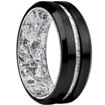 (Wholesale)Black Tungsten Carbide Ring With Meteorite-01601