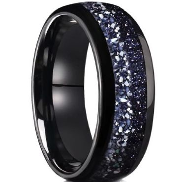 (Wholesale)Black Tungsten Carbide Ring With Meteorite-01713