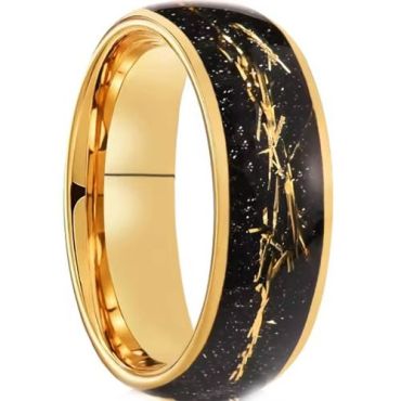 (Wholesale)Gold Tone Tungsten Carbide Meteorite & Gold Foil Dome Court Ring-01904