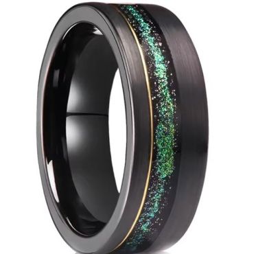 (Wholesale)Tungsten Carbide Black Gold Tone Meteorite Ring-01905