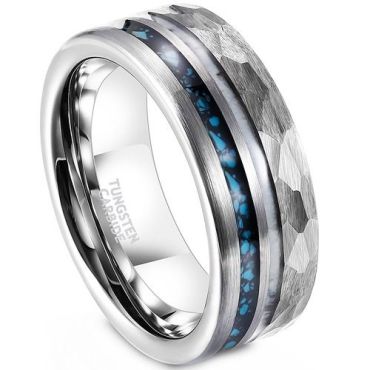 (Wholesale)Tungsten Carbide Faceted Ring With Deer Antler & Turquoise-01913