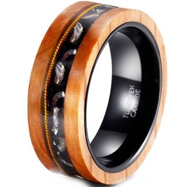 (Wholesale)Tungsten Carbide Black Gold Tone Wire Ring With Meteorite-01915