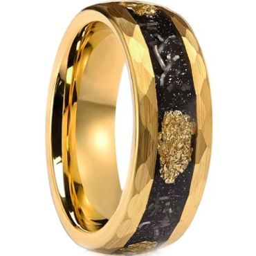 (Wholesale)Gold Tone Tungsten Carbide Faceted Ring With Meteorite & Gold Foil-01916