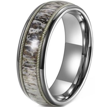 (Wholesale)Tungsten Carbide Black Silver Wire Ring With Deer Antler-01923