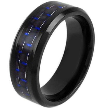 (Wholesale)Black Tungsten Carbide Carbon Fiber Ring-TG3791