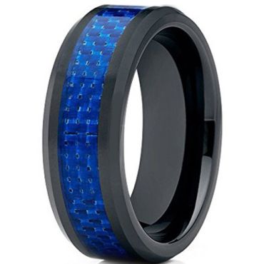 (Wholesale)Black Tungsten Carbide Carbon Fiber Ring-TG2423