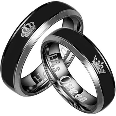 (Wholesale)Tungsten Carbide Beveled Edges King Queen Ring-2094