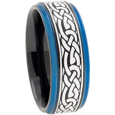 (Wholesale)Tungsten Carbide Black Blue Celtic Ring - TG2211