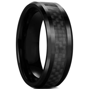 (Wholesale)Black Tungsten Carbide Carbon Fiber Ring-TG2289