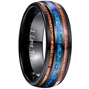 (Wholesale)Black Tungsten Carbide Imitate Opal Wood Ring-2897
