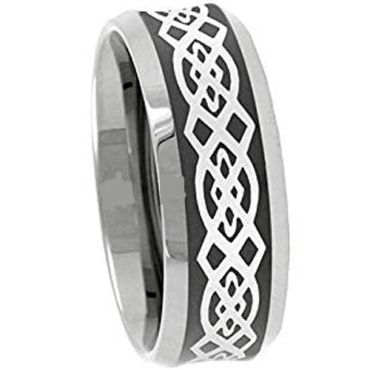 (Wholesale)Tungsten Carbide Celtic Beveled Edges Ring - 3090