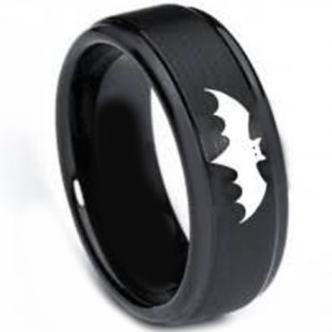 (Wholesale)Black Tungsten Carbide Batman Ring-TG326
