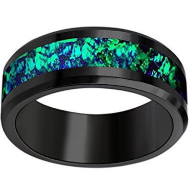 (Wholesale)Black Tungsten Carbide Imitate Opal Ring - TG3585