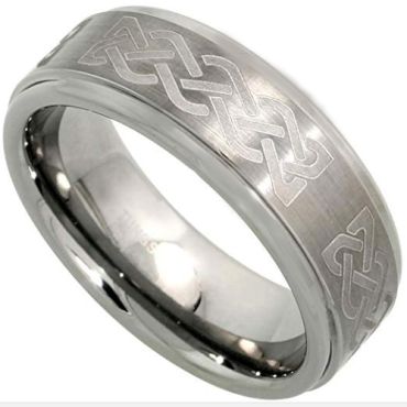 (Wholesale)Tungsten Carbide Celtic Step Edges Ring - TG3621