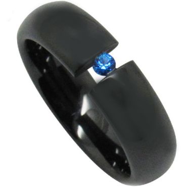 (Wholesale)Black Tungsten Carbide Ring With Created Sapphire-3947