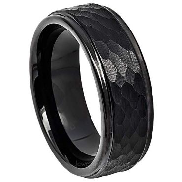 (Wholesale)Black Tungsten Carbide Hammered Ring-TG4730