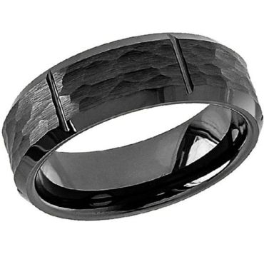 (Wholesale)Black Tungsten Carbide Hammered Ring - TG4140