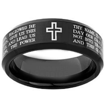 (Wholesale)Black Tungsten Carbide Cross Prayer Ring-4148
