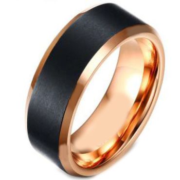 (Wholesale)Tungsten Carbide Black Rose Beveled Edges Ring-4154