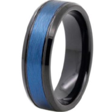 (Wholesale)Tungsten Carbide Black Blue Sandblasted Ring - TG4155