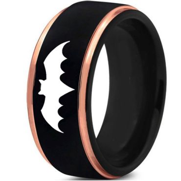 (Wholesale)Tungsten Carbide Batman Black Rose Ring - TG4371