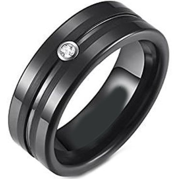 (Wholesale)Black Tungsten Carbide Ring With Cubic Zirconia-4273